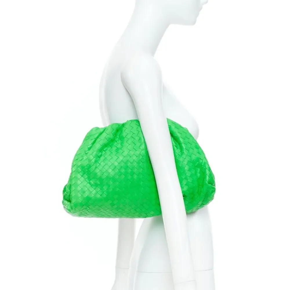 Bottega Veneta Parakeet The Pouch Green Leather Clutch Bag